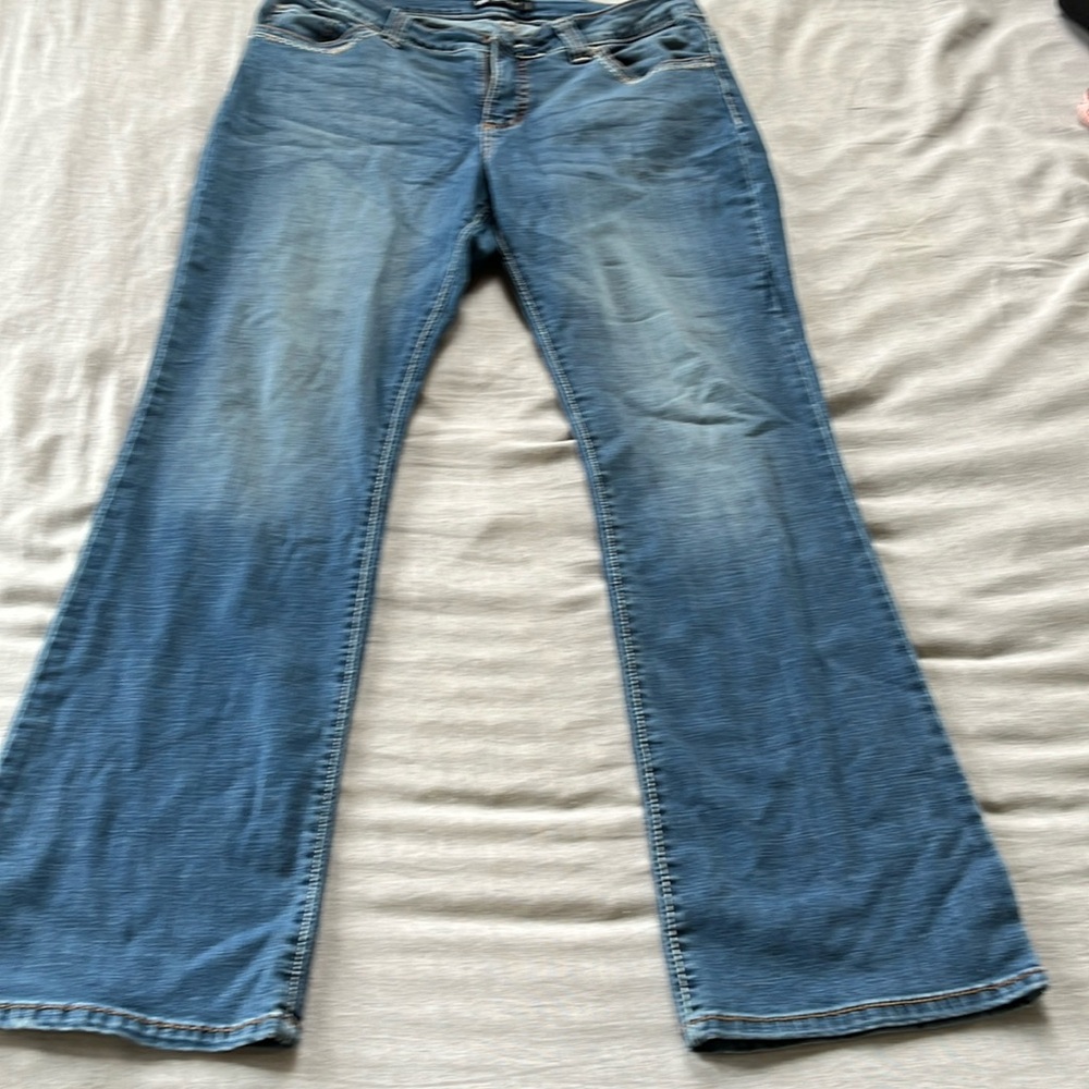 Womens straight leg jeans embroidered back pickets